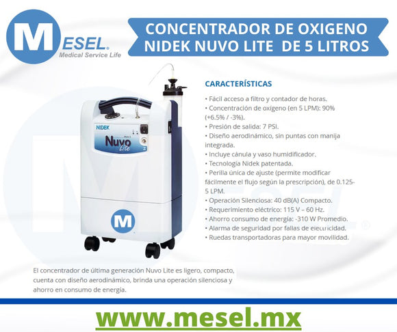 Concentrador De Oxigeno Nidek Nuvo Lite Hecho en USA - MESEL Medical Serivce Life