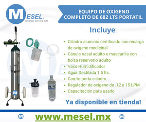 Equipo de oxigeno de 682 litros Oxigeno Medicinal - MESEL Medical Serivce Life